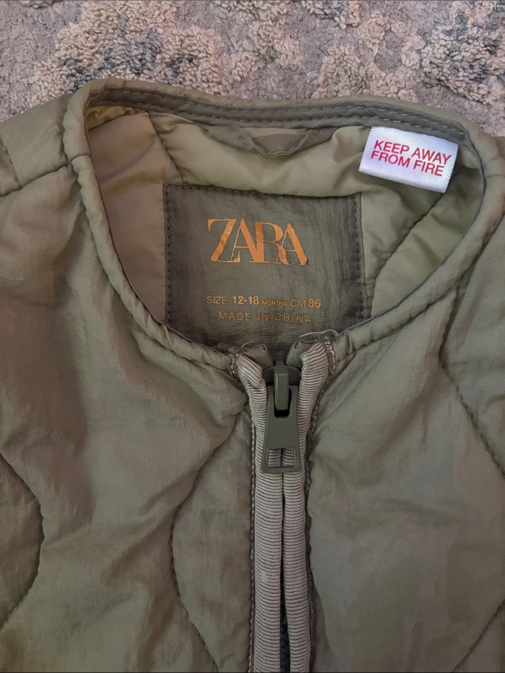 Zara Kids Quilted Jacket in Olive Green